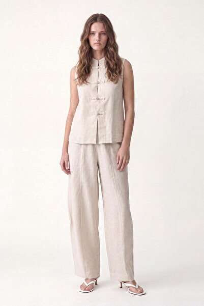 Antioch Cream Linen Blend Ornate Button Suit