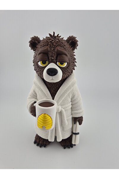 FDI3D Figurină decorativă Urs cu cană de cafea, printată 3D, 14x7x7 cm, PLA