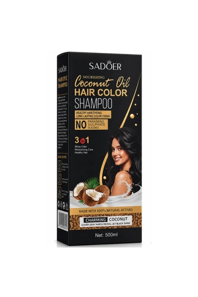 SADOER Șampon colorant cu ulei de cocos pentru păr negru 500 ML