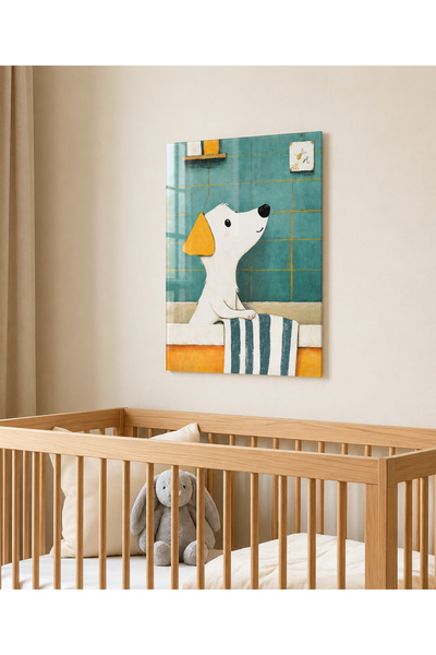 arslart Banyo Yapan Sevimli Köpek CAM Görünümlü Pleksi Tablo Çocuk Bebek Odas...