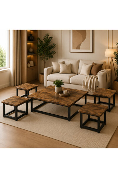 on home Modern Design Brown Wooden Tea Table Set (1+4)