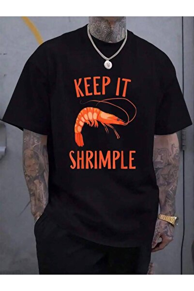 NOURAM تي شيرت رجالي أسود 100% قطن بتصميم Keep It Shrimple - للعشاق من الروبي...
