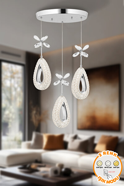 Capella Aydınlatma Modern Diamond 3Renk Işık Özellikli Krom Kaplama Sarkıt Le...