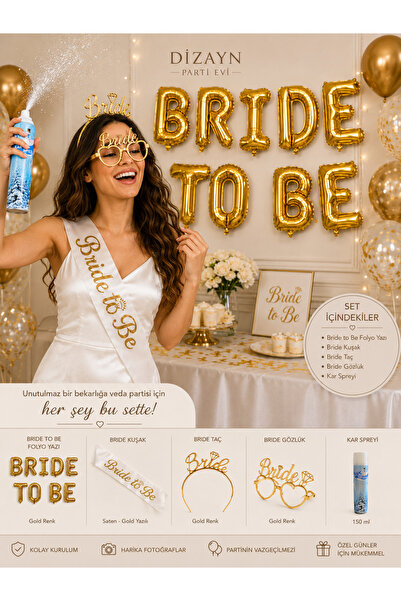 Dizayn Parti Evi Bride To Be Parti Seti – Kuşak, Taç, Gözlük, Kar Spreyi ve F...