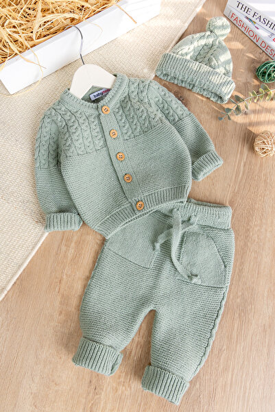 Babymod Knitwear Soft Textured Beret Winter Knitted Baby Girl and Boy Set