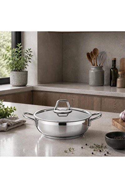 Altabi Stainless Steel Karnıyarık 30 cm with Glass Cover