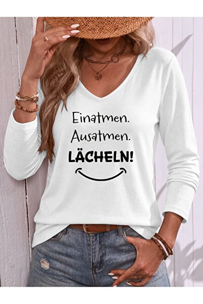 mercoledi Mix Printed Cotton V-Neck Long Sleeve Blouse