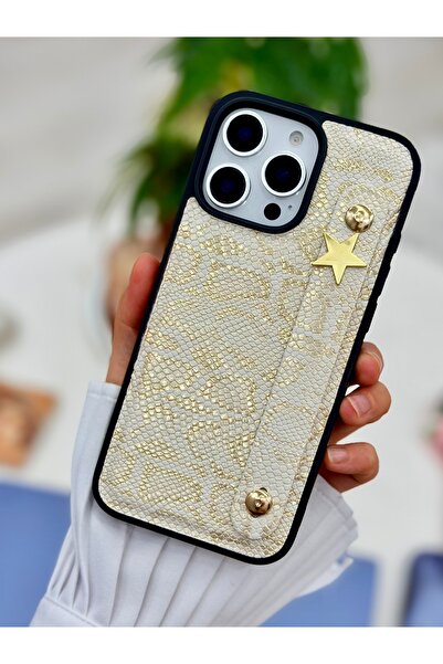 Go Aksesuar Iphone 16 PROMAX Uyumlu Tutacaklı Yıldız Tasarımlı Deri Görünümlü...