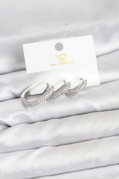 Mega Bazaar Brass Silver Color Zircon Stone Hoop Model Ysx Trio Earring Set