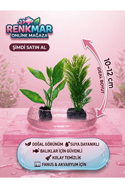 renkmar Akvaryum Bitkisi Yapay Çeşitleri - 2'li Set Fanus ve Akvaryum Süsü Do...