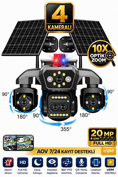 SONREİR RX86 4 Kameralı Optik Zoom 5G Sim Kartlı Güvenlik Kamerası Çift Solar...