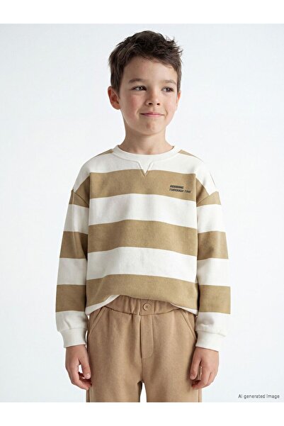 LC Waikiki Lcw Baby Beige Crew Neck Striped Boys' Sweatshirt
