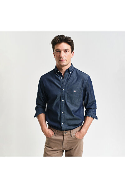Gant Erkek Lacivert Regular Fit Düğmeli Yaka Gömlek