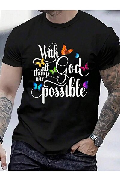 9TAY 100% Cotton With God All Things Are Possible T-Shirt Men's Women's Vinta...