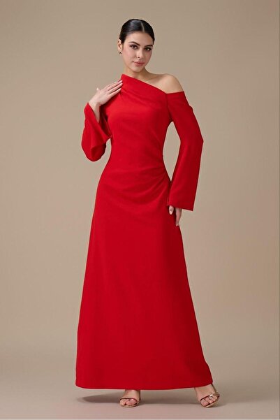 Mar style فستان سهرة ماكسي بكتف مكشوف وأكمام واسعة