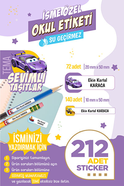 colortouch 212 ADET Sevimli Taşıtlar Temalı Okul Etiketi Sticker Kalem Etiket...