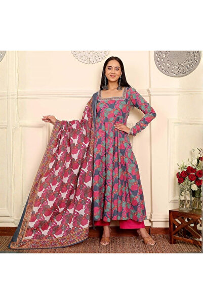 MYSMAR Multi Viscose Rayon Kameez Salwar & Dupatta - VRN1023 | Multi-Size:S-3...