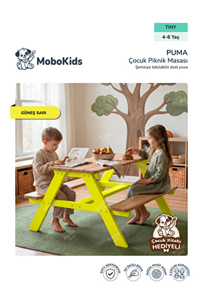 mobokids Anaokulu Piknik Masası Puma Masif Ahşap 4 kişilik Tiny 4 - 6 Yaş Ahş...