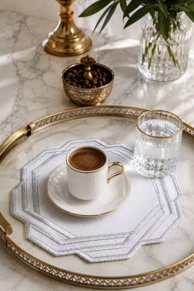 Bonny Home Silver Embroidered Set of 6 Coffee Side Presentation Napkins Dowry...