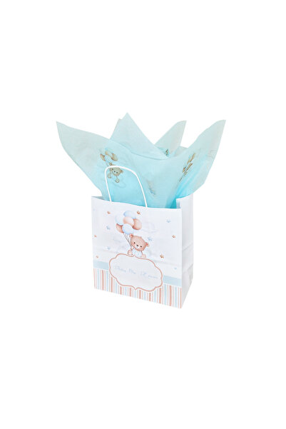 Papette Set 10 bucăți Pungă Hârtie Kraft Model Botez Băiețel Dreamy Teddy, Imprimare 1 față, 18x22(H)x8cm