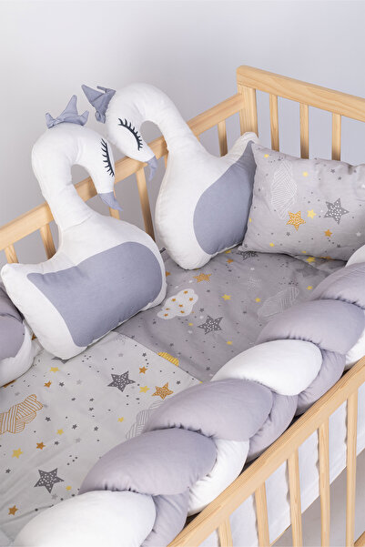 Jasmin Bebe Home Bebek Uyku Seti, Örgü Korumalı, Kuğu Yastık, 6 Parça