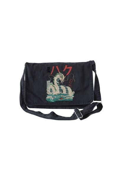 DENOKMODA Dragon Printed Jean Messenger Bag/School Bag