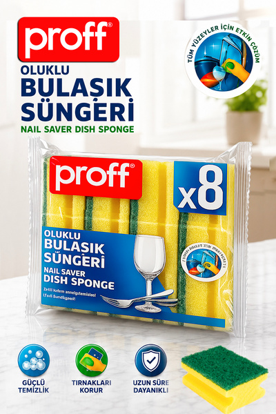 Proff Klasik Oluklu Bulaşık Süngeri 8'li