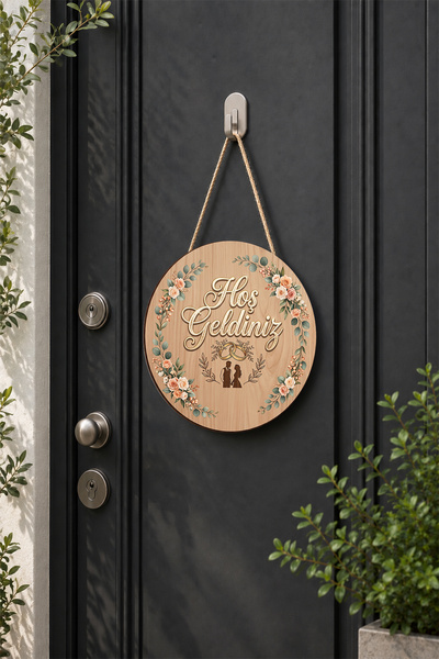 Lucena Wooden Mdf Welcome Written Door Ornament with Flowers, Husband and Wif...