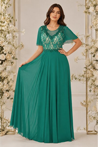 OEM Rochie feminina, lunga de seara, de nuanta verde, masura mare