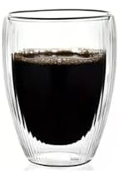 Yıldızan Albemo Double Wall Striped Glass, Coffee, Latte, Espresso, Soft Drin...