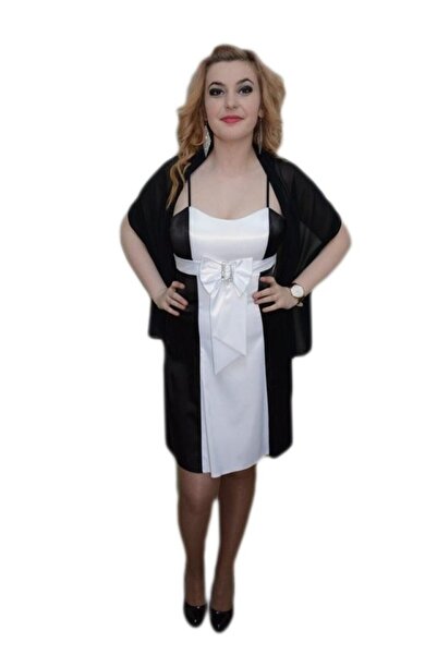 OEM Rochie clasica, nuanta de negru-alb, fundita atasata