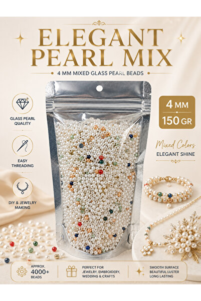 Genel Markalar Elegant Pearl Mix 4 mm Karışık İnci Boncuk 150 gr Takı Yapımı ...
