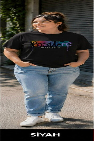 3S MODA Women's Plus Size Basic Positive Digital Printed T-Shirt