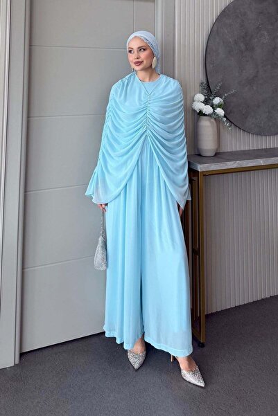Hazamoda Figured stone detailed jumpsuit baby blue