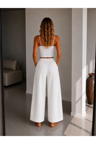Rosita Jeans Women's Elastic Waist Wide Leg Gabardine Trousers