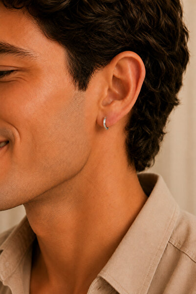 Sacce Scarves&Accessories Steel Men's Hoop Earrings Silver Color Thin Minimal...