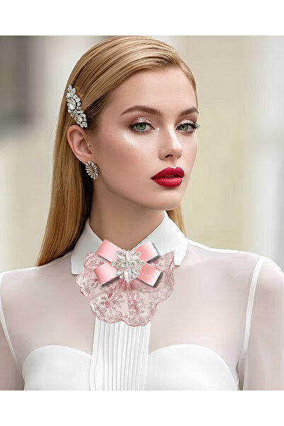 pegu baby collection Lux Pink Guipure Lace Special Design Brooch, Collar Broo...