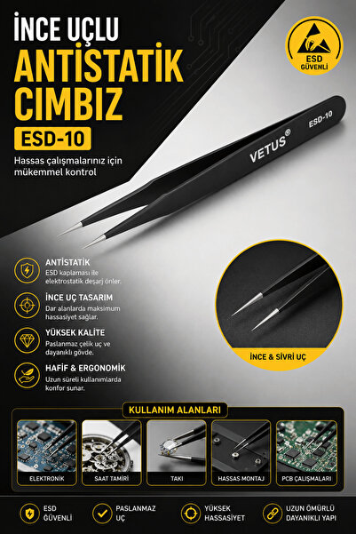 RoboPazar İNCE UÇLU SİVRİ ANTİSTATİK CIMBIZ ESD 10