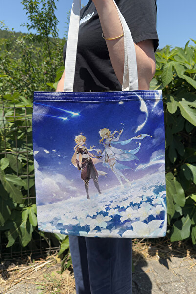 ZipZap Aether Lumine Genshin Impact V4 Double-Sided Canvas Print Tote Bag Ani...