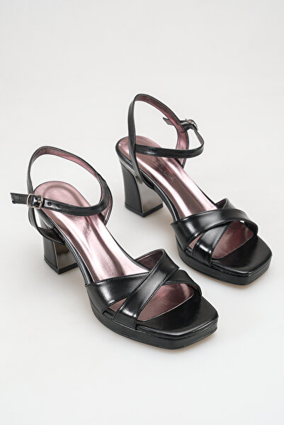 Rella Black Platform Thick Heeled Shoes – Stylish Evening Dress and Wedding S...
