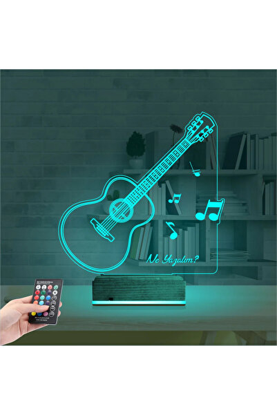 Genel Markalar Klasik Gitar Müzik Nota Kişiye Özel 3D Lamba - Masa Gece Lambası