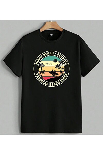 ELFERA Majica kratkih rukava Miami Beach Surfer sa tropskim printom, unisex, ...