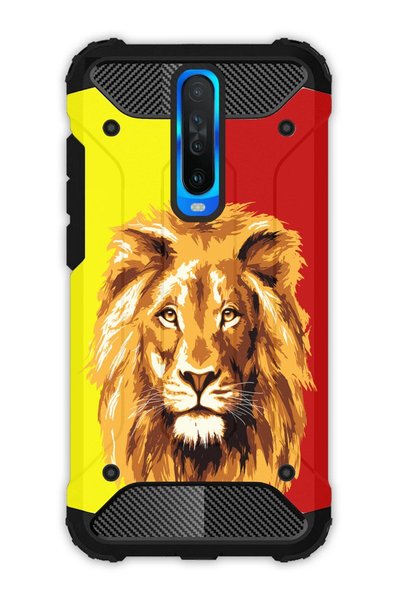 EGSTECH Poco X2 Case Army Tank Full Protection Anti-Shock - Yellow Red Spotte...