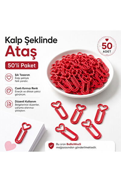 BaBaWoSs Heart-Shaped Paper Clips 50 Pieces