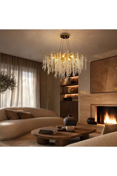 OEM WALTZ Cascade Crystal Chandelier, 9x G9, Χρυσό, 80cm, Ρυθμιζόμενο ύψος