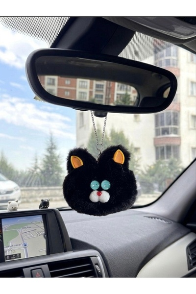senfida Cat Face Car Rear View Ornament Black Cat Face Auto Rear View Ornament