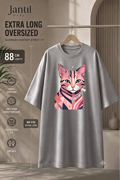 JANTIL MODA Tricou tunică supradimensionat, extra lung, cu decolteu rotund, c...