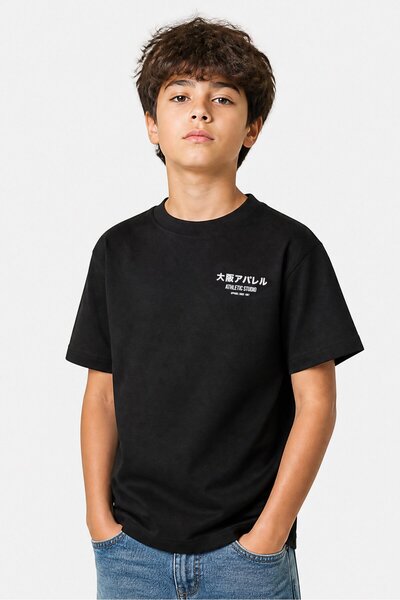 Onadime Kids Boy Crew Neck Short Sleeve Graphic Print T-Shirt, Black