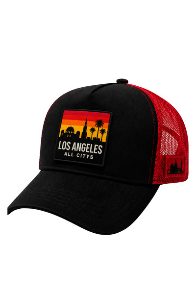 All citys Los Angeles Printed Patch Detailed Mesh Trucker Baseball Cap