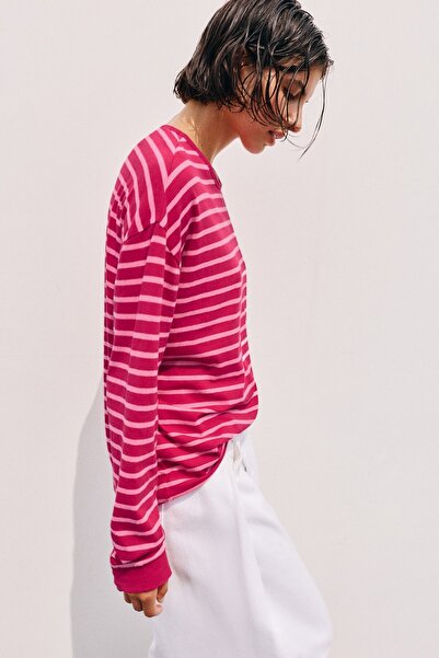 Pull & Bear Çizgili uzun kollu oversize tişört